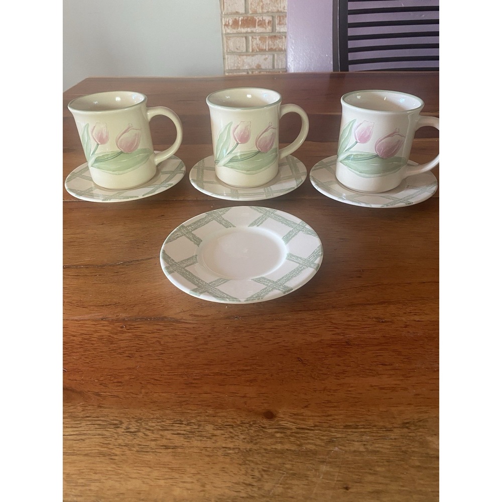 Set of 3-  Pfaltzgraff  Garden Party 3Coffee Mugs & 4 Saucers